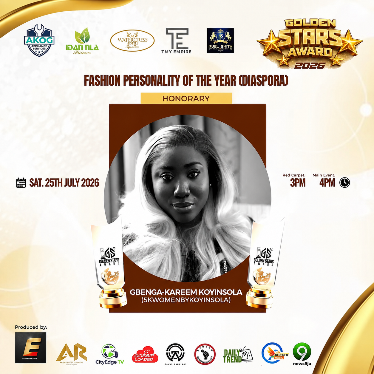 Golden Stars Awards Fashion Personality of the Year Diaspora poster for Koyinsola Gbenga-Kareem